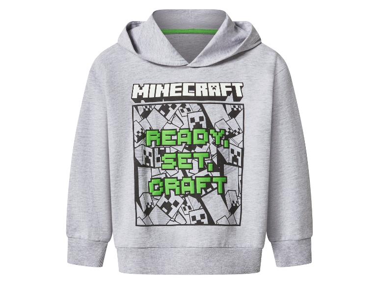 Šedá dětská mikina s kapucí Minecraft s nápisem „READY, SET, CRAFT“