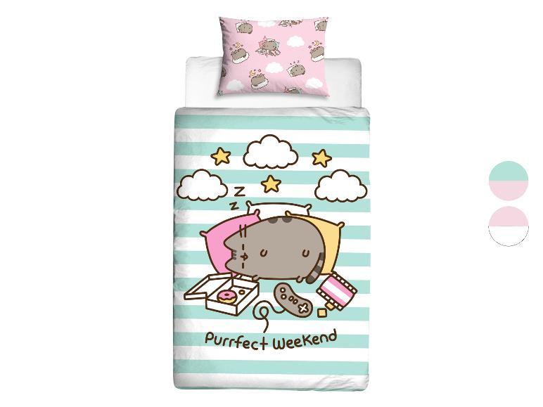 Ložní povlečení Pusheen: povlak na přikrývku a polštář s pruhy a roztomilým koťátkem.