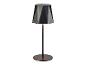 Černá stolní lampa s fazetovaným stínítkem a kulatou základnou