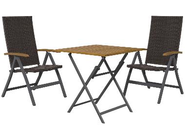 Sada hliníkového balkónového nábytku se skládacím stolem a křesly Valencia, 3dílná, hnědá