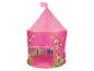 Růžový stan hrací domek s květinami a motýly.
