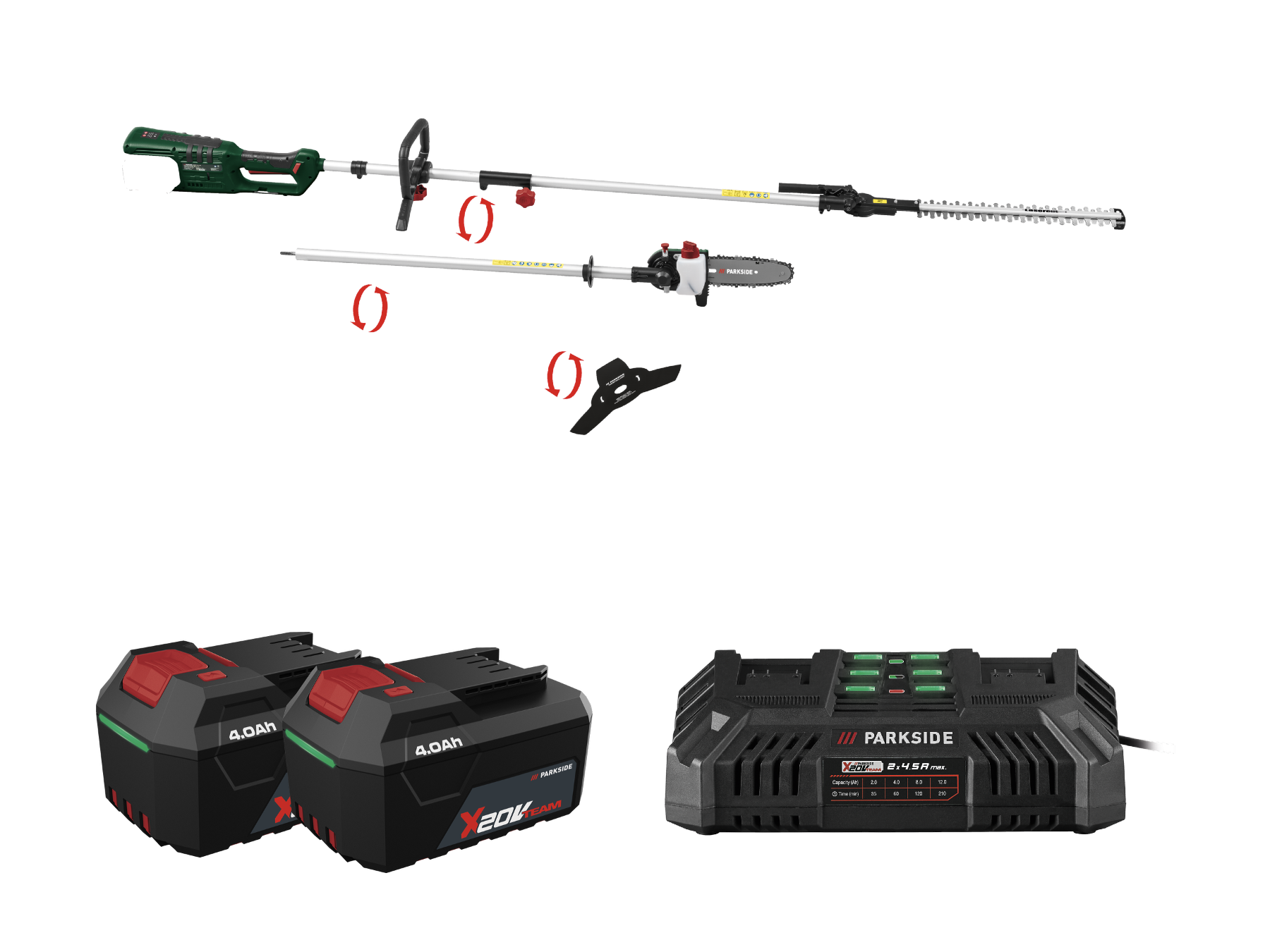 Parkside® Aku zahradní kombinované nářadí 4 v 1 Pgkga 40-Li A1, 2x 4 Ah
