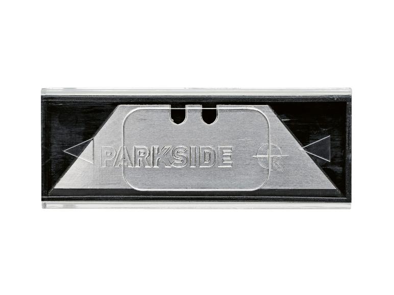 Krabička s čepelemi na řezák s nápisem „PARKSIDE“ uprostřed.