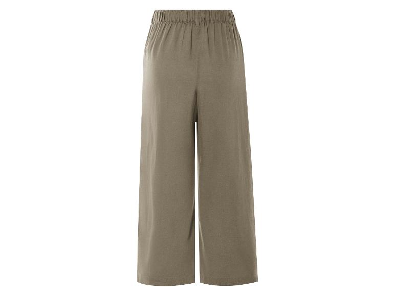 Široké khaki kalhoty s elastickým pasem.