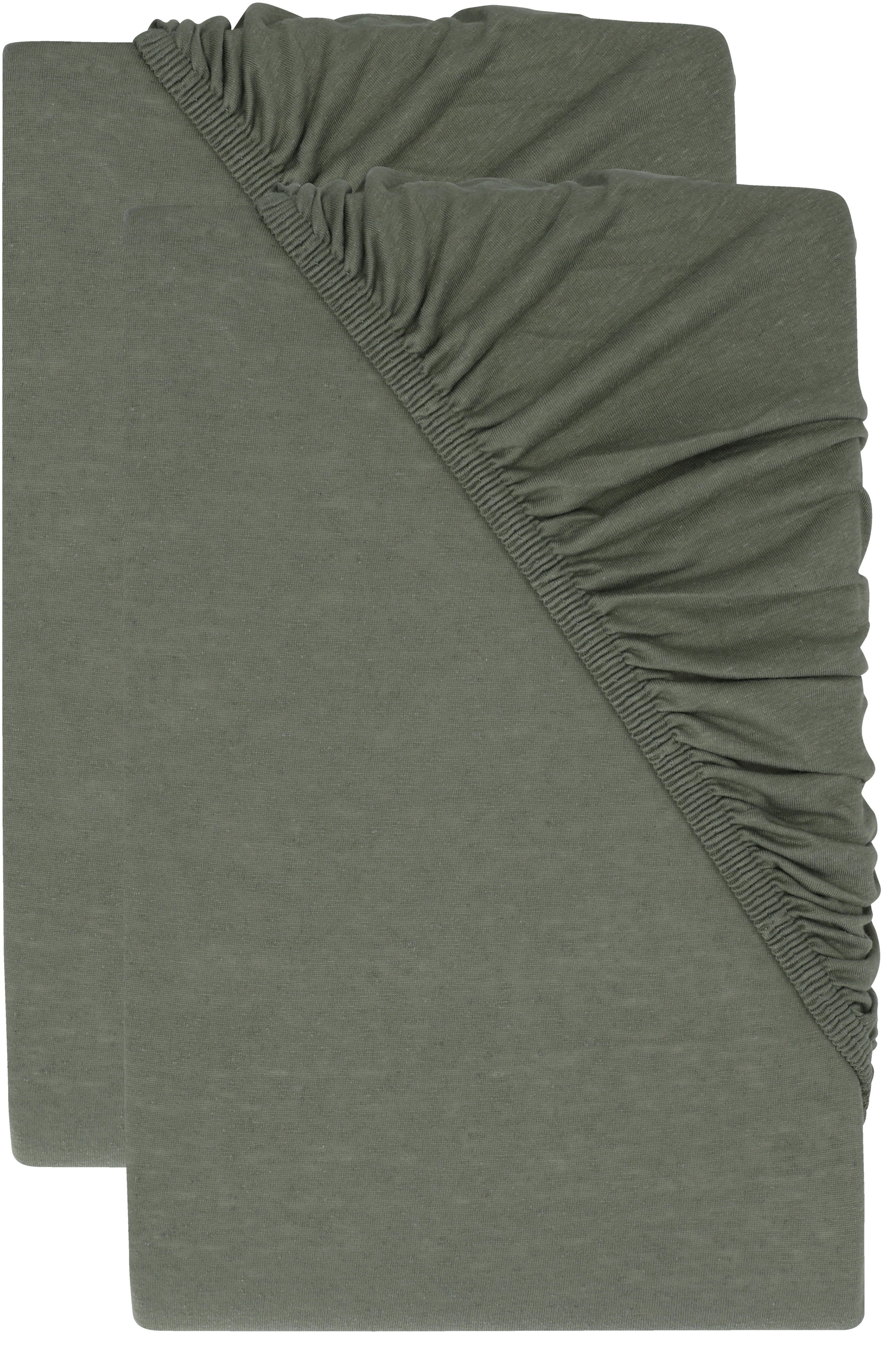 Livarno® Sada žerzejových napínacích prostěradel s podílem lnu, 90–100 x 200 cm, 2dílná, zelená