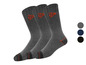 Tři páry šedých ponožek s oranžovými detaily.
