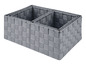 Tři šedé úložné koše z tkaného materiálu.
