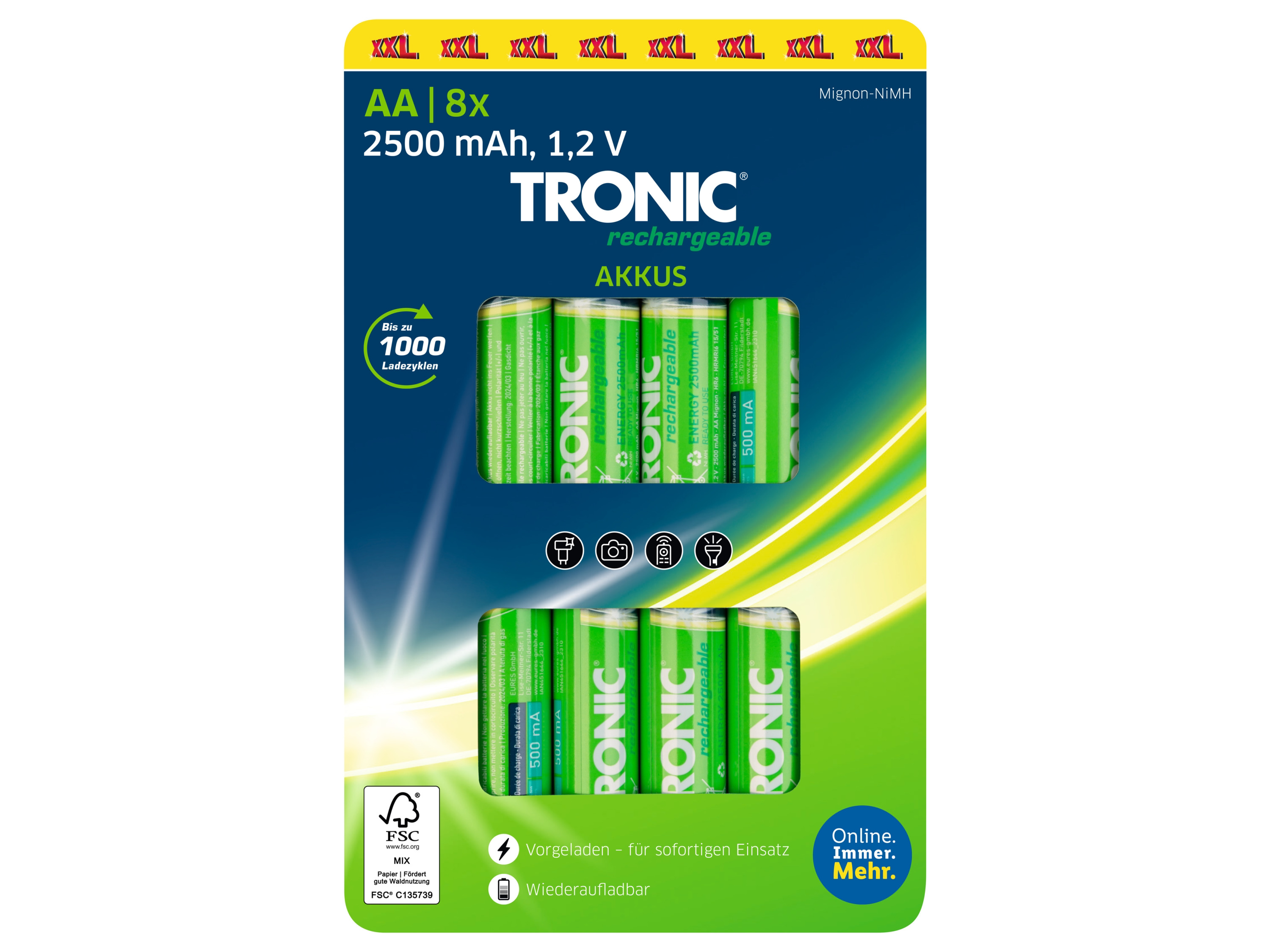 TRONIC® Nabíjecí baterie Ni-MH Ready 2 Use, 8 kusů