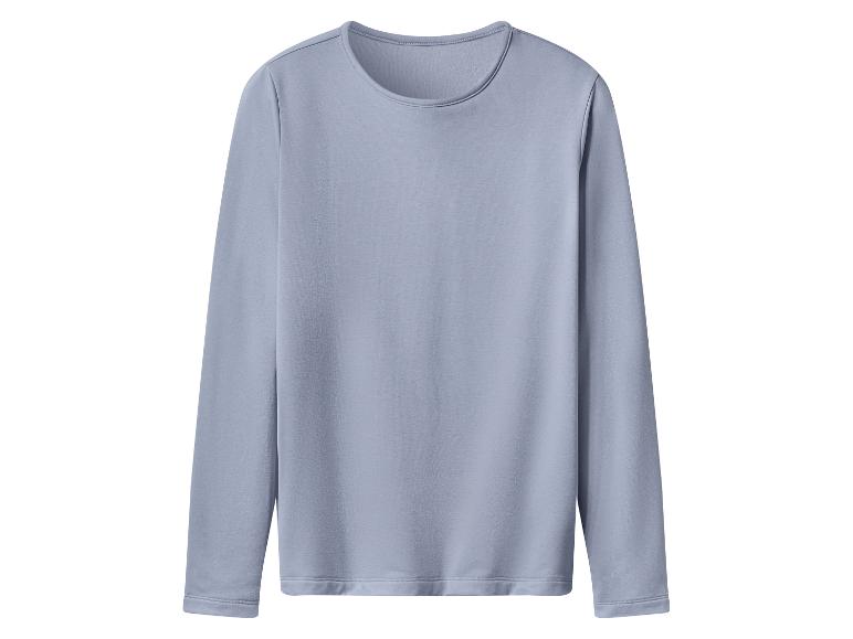 Světle modré tričko s dlouhým rukávem, položené naplocho.