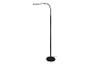 Černá LED stojací lampa s moderním designem a kulatou základnou.
