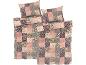 Ložní povlečení v patchwork stylu, růžovo-fialové s květinovými vzory.