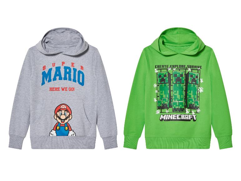 Dětské mikiny s kapucí, Super Mario a Minecraft.