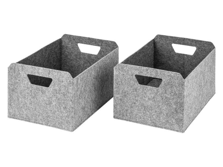 Dva šedé plstěné úložné boxy s uchy