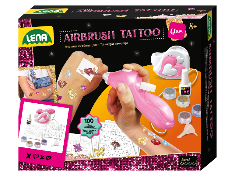 Sada na airbrush tetování Lena Glam: vytvořte si vlastní třpytivá tetování!