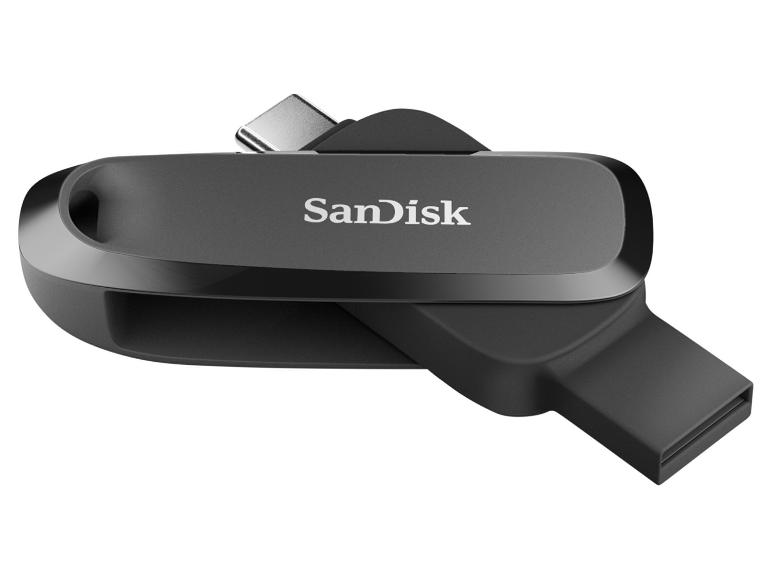 Černý oboustranný USB flash disk s konektory USB-A a USB-C