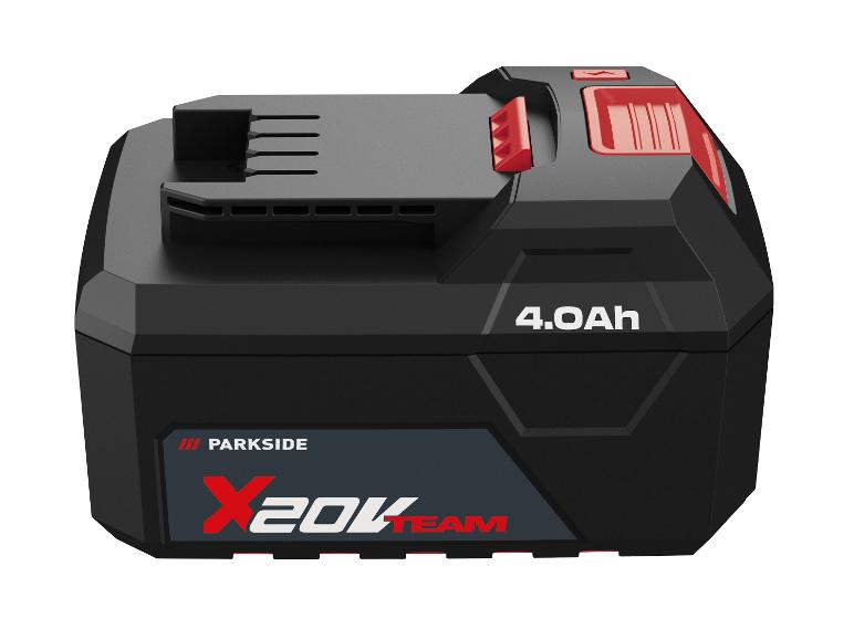 20V 4.0Ah akumulátor pro elektrické nářadí, černý s červenými detaily.