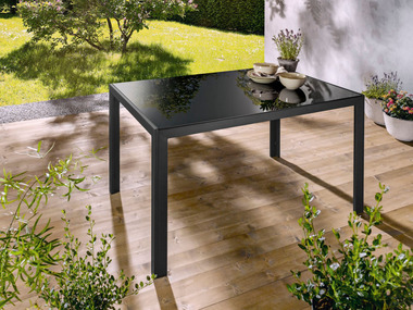 LIVARNO home Hliníkový stůl se skleněnou deskou Houston, černá