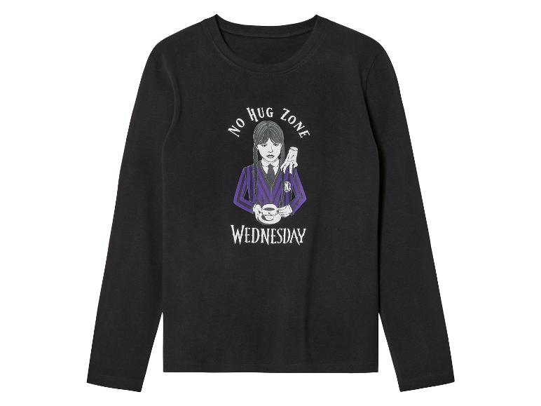 Černé tričko s dlouhým rukávem s obrázkem Wednesday Addams