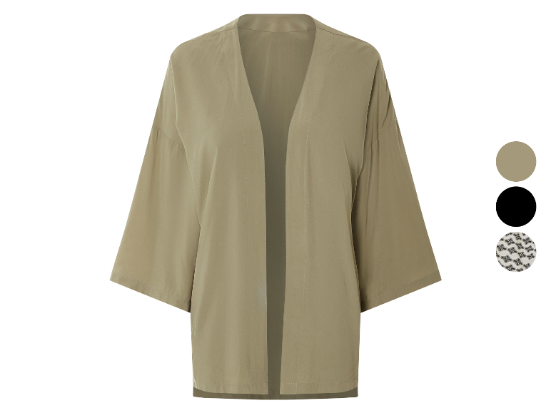 Olivově zelený kimono top se třemi barevnými variantami.