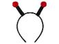 Černá čelenka se dvěma červenými plyšovými ušima.