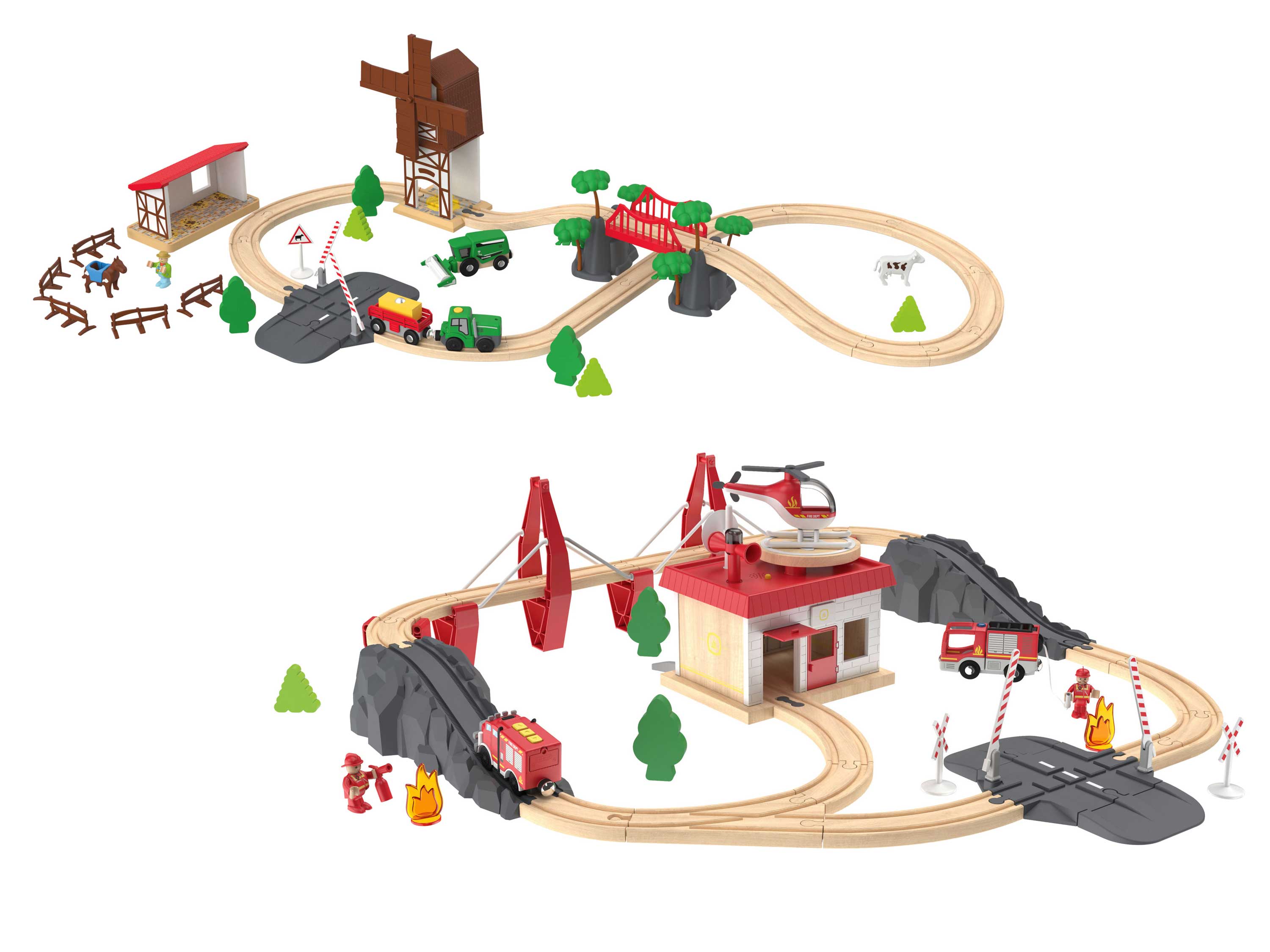 Playtive Dřevěná železnice Hasiči / Statek