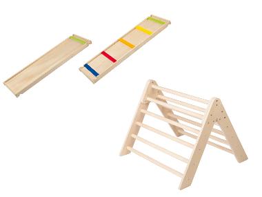 Dřevěná prolézačka s dřevěným žebříkem a skluzavkou 2 v 1
