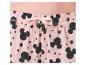 Detail růžových pyžamových kalhot s černými hlavami Mickey Mouse a hvězdičkami