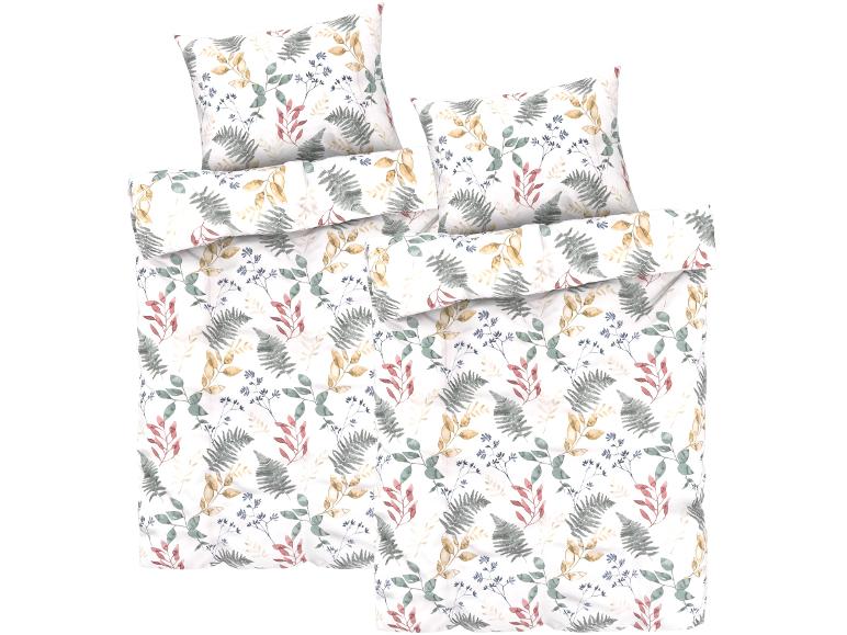 Souprava povlečení s botanickým vzorem listů v různých barvách.