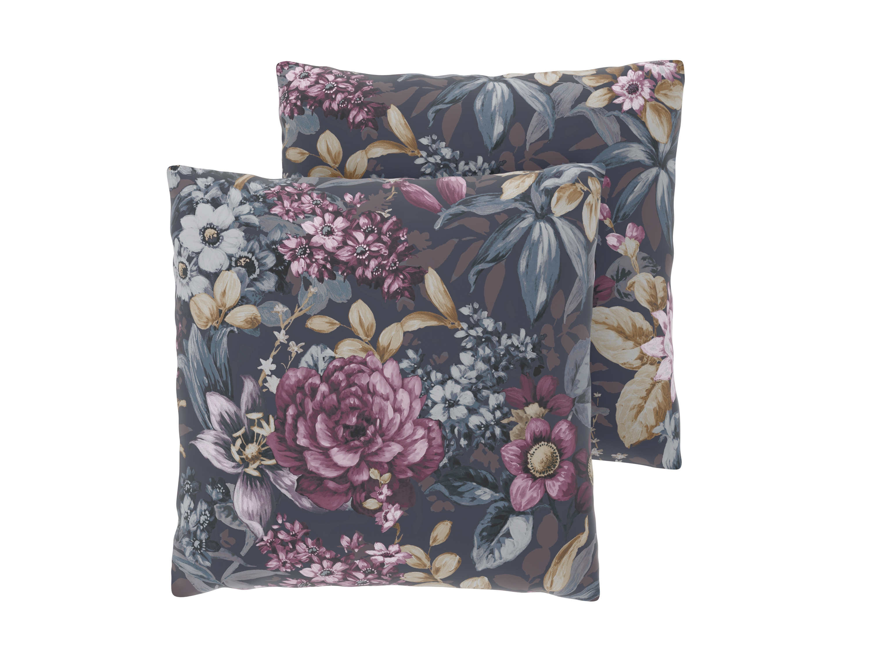 Livarno® Potah na polštář Renforcé, 50 x 60 cm, 2 kusy (Květiny/antracit)