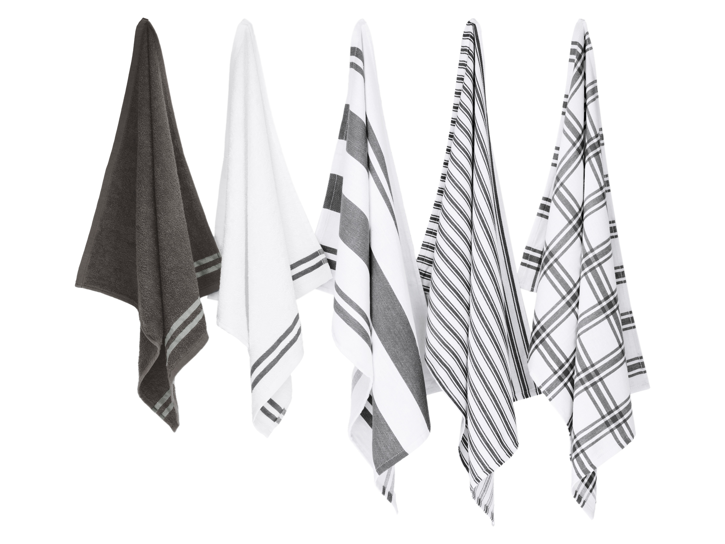 W5 Sada kuchyňských utěrek a ručníků, 100 % bavlna, 5dílná (šedá)