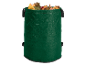 Zelený pytel na zahradní odpad plný podzimního listí.