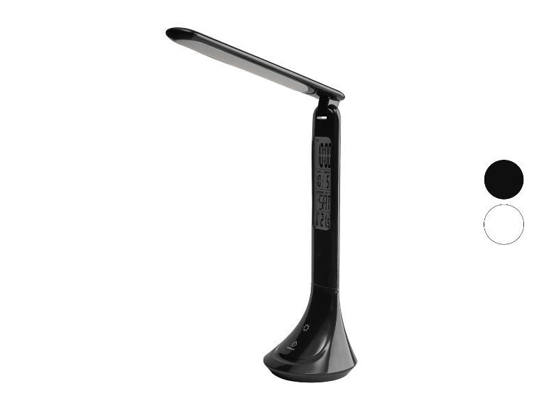 LED stolní lampa s integrovaným budíkem a teploměrem.