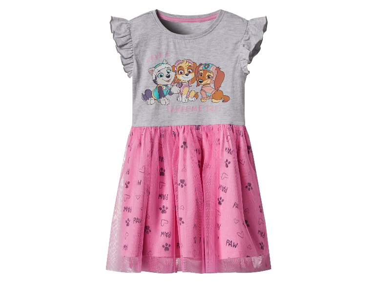 Šedivé a růžové šaty Paw Patrol pro holčičky.