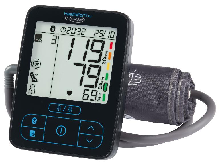 Digitální tlakoměr HealthForYou od sensiplast s LCD displejem a manžetou.