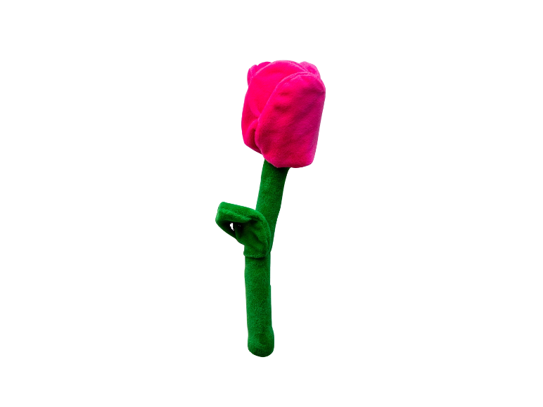 Plyšová hračka ve tvaru růžového tulipánu.