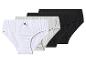 Balení čtyř dámských kalhotek v bílé, šedé a černé barvě.