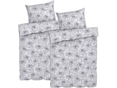 Sada ložního povlečení Renforcé, 140 x 200 cm, 70 x 90 cm, květiny/bílá/šedá, 2dílná