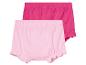 Dva dětské kalhotky, růžová a tmavě růžová.