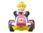 Růžová motokára s figurkou princezny Peach z Mario Kart.