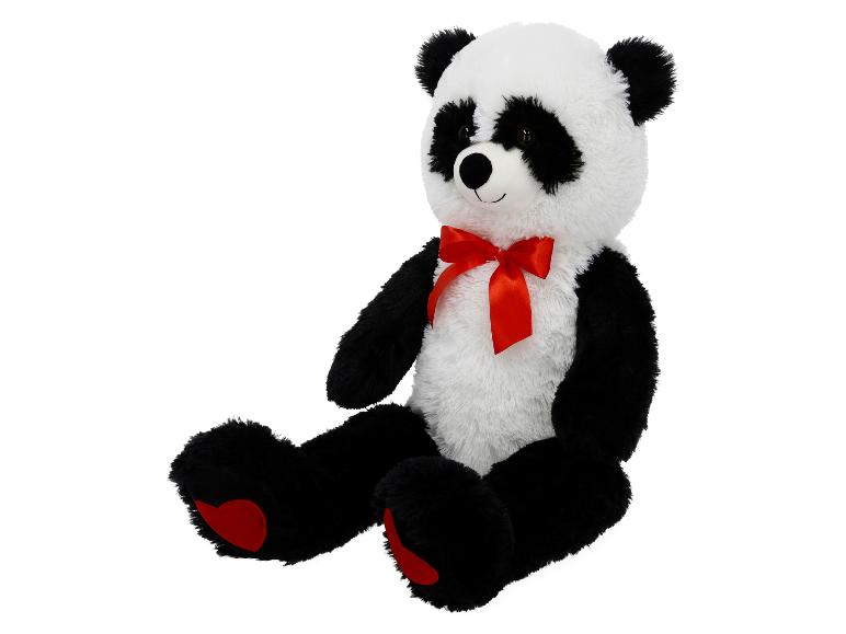 Černobílá plyšová panda s červenou mašlí