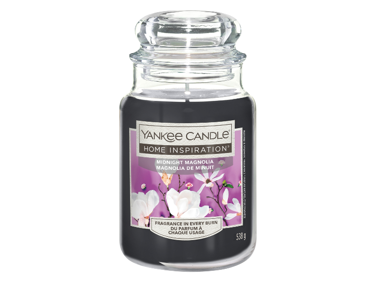Yankee Candle Home Inspiration Midnight Magnolia svíčka ve skleněné nádobě.
