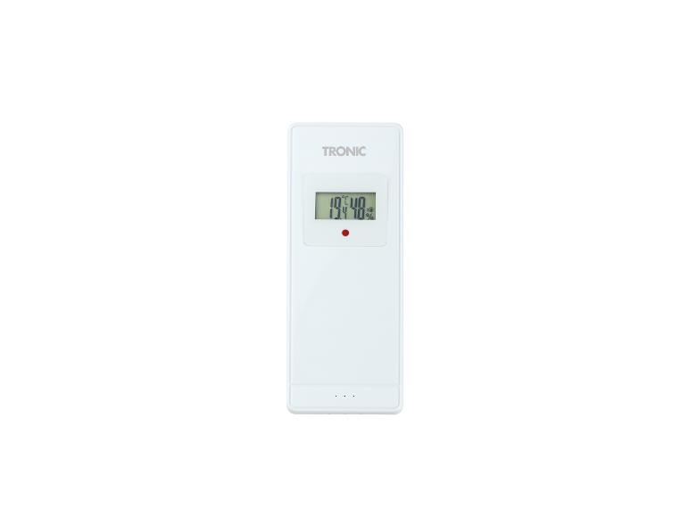 Bílý digitální teploměr a vlhkoměr s displejem zobrazujícím 19.4°C a 48% vlhkosti.
