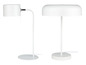 Dvě bílé stolní lampy v moderním designu.