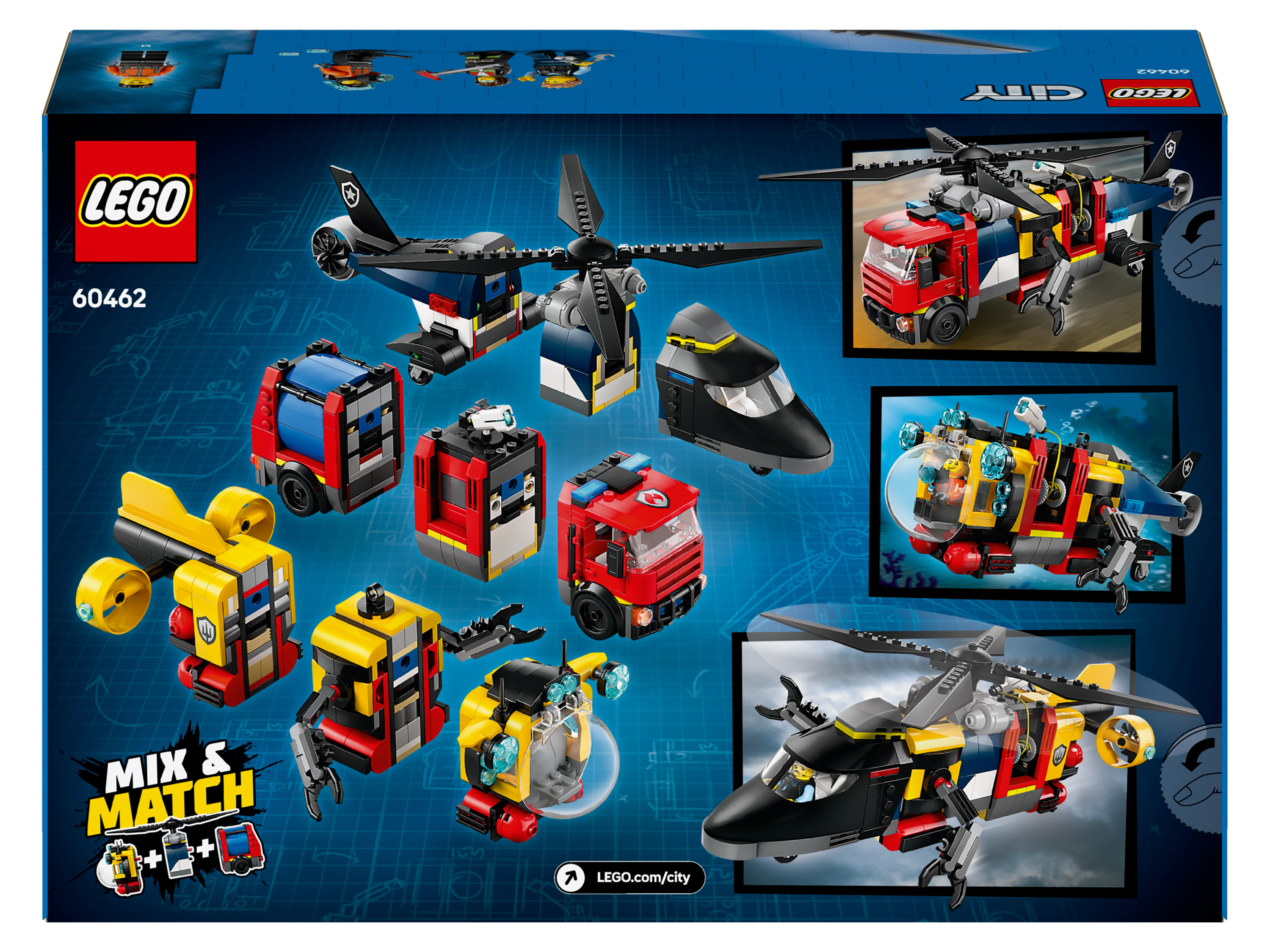 Lego® City 60462 Remix: Helikoptéra, hasičský vůz a ponorka