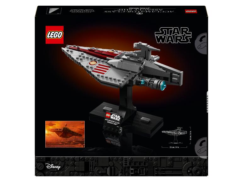 Model LEGO Star Wars útočné lodi třídy Acclamator na stojanu