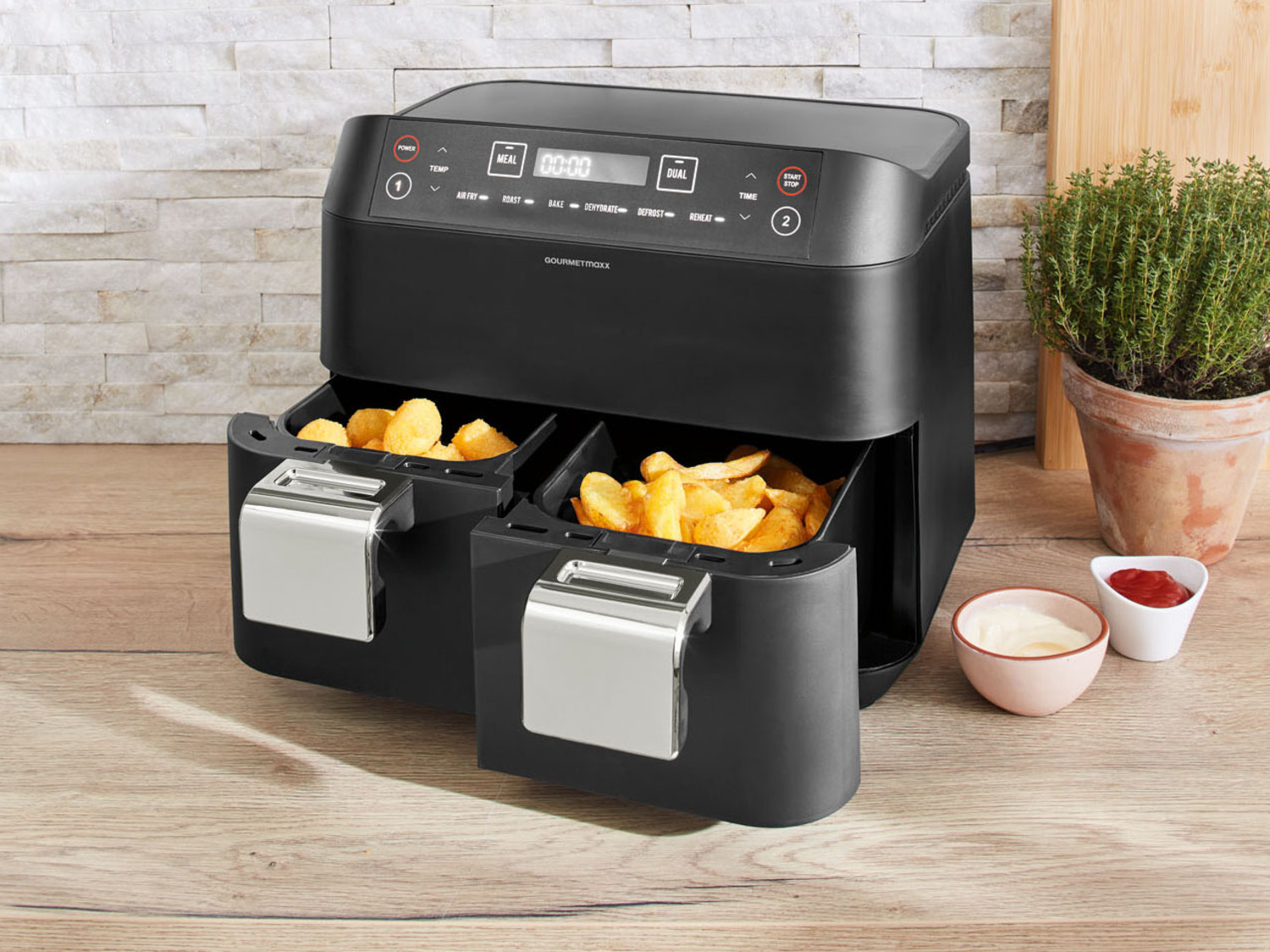 GOURMETmaxx Horkovzdušná fritéza, 2 x 3,8 l Lidl.cz