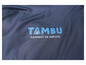 Tmavě modrá plachta stanu s logem Tambu: 'connect to nature'.