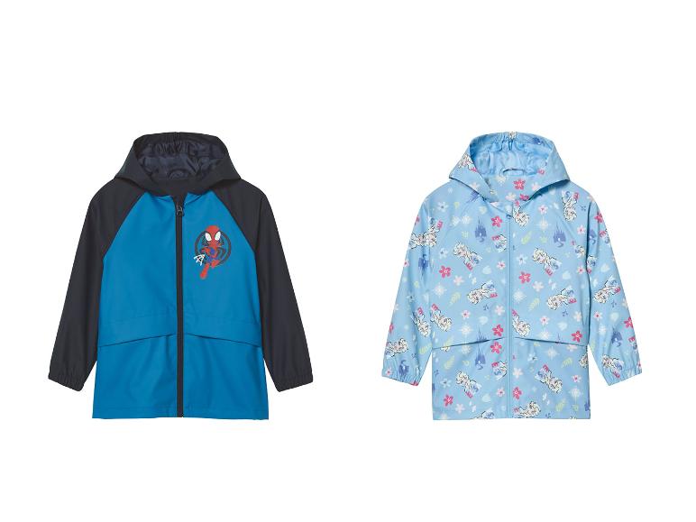 Dvě dětské bundy: jedna se Spider-Manem, druhá s motivy Frozen.