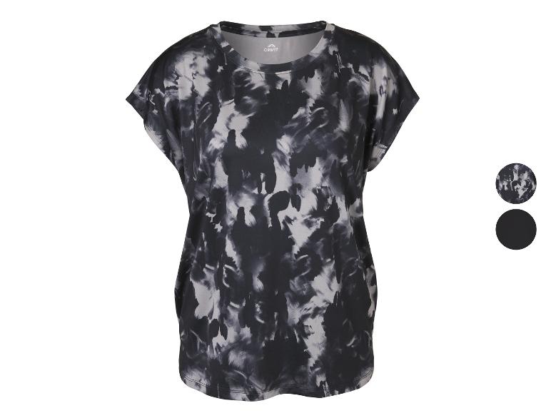 Dámské sportovní tričko s černobílým tie-dye vzorem, s možnostmi jednobarevného provedení.