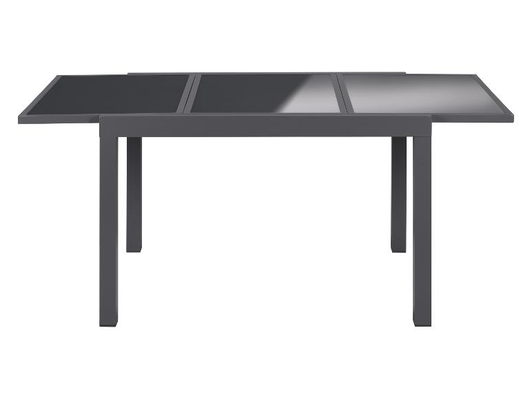 Rozkládací zahradní stůl se skleněnou deskou.